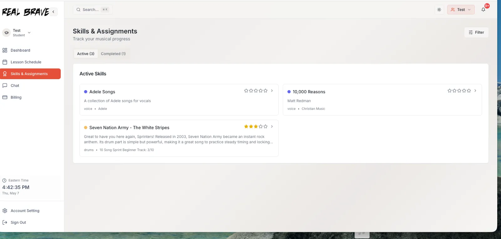 PracticePad skills and song progress tracking for music students